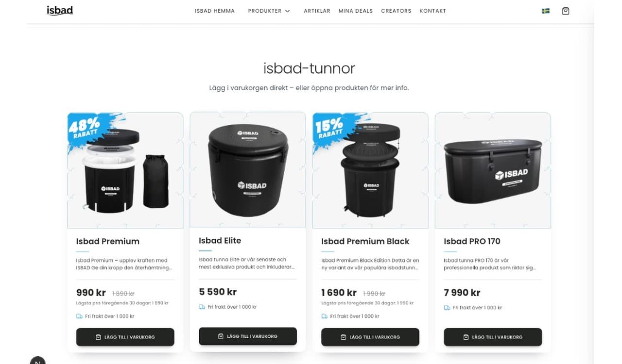 Startsidan för ISBAD
